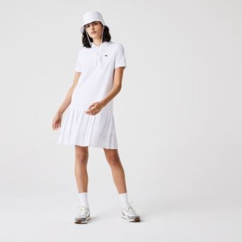 Lacoste SPORT Roland Garros Pleated Polo Dress - Šaty Dámské Bílé / Zelene / Tmavě Blankyt Blankyt |